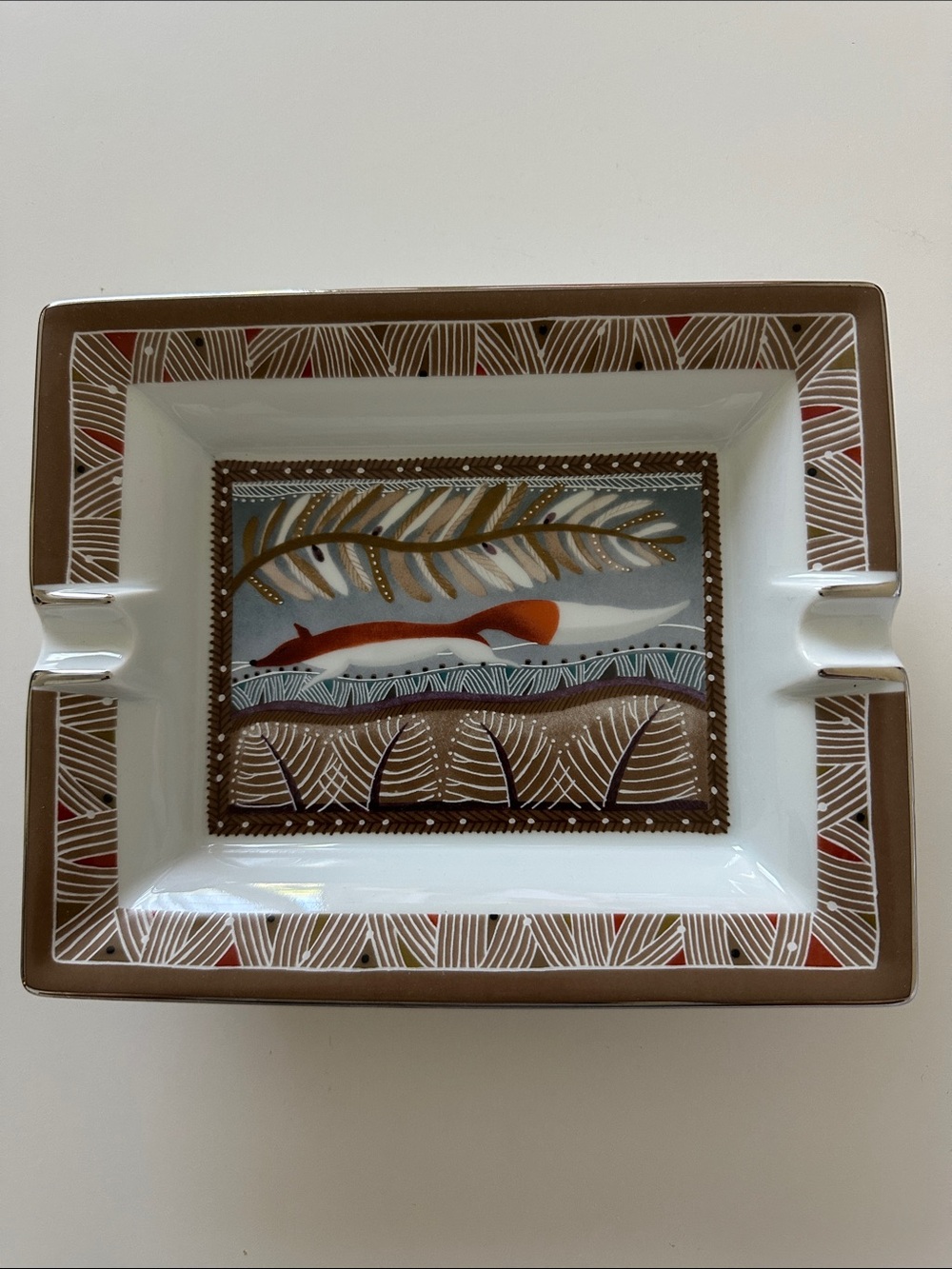 Hermes Porcelain  Cigar Ashtray Fox Motif “La Vie du Grand Nord”